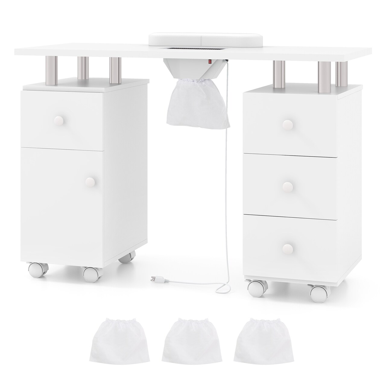 Manicure Table with Dust Collector, Storage and Wrist Rest Cushion